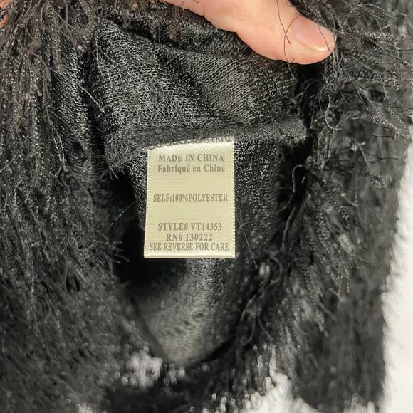 Very J | Solid Black Eyelash Fringe Bell Sleeve Fuzzy Pullover Sweater - Picture 6 of 7